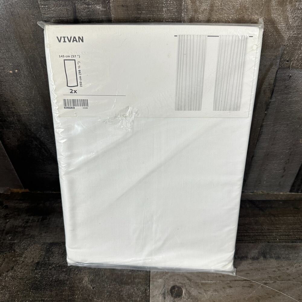 IKEA VIVAN Curtains Drapes 1 Pair White 2 Panels 57" x 98.5" Rod Pocket NEW NIP
